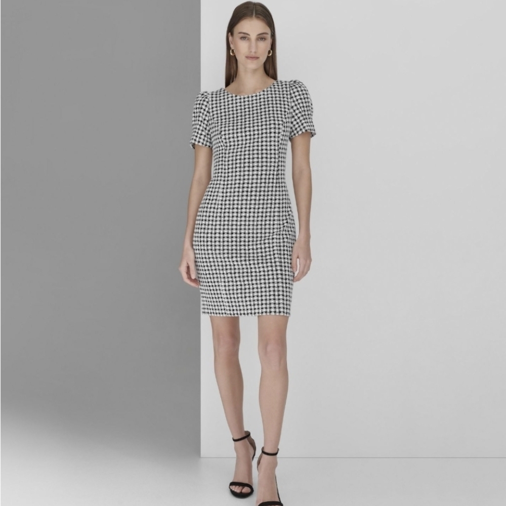 Andrew Marc Black and White Patterned Mini Dress